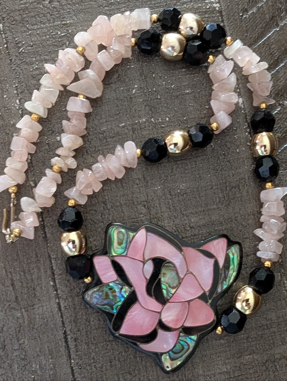 Vintage Lee Sands Floral Inlay Statement Necklace